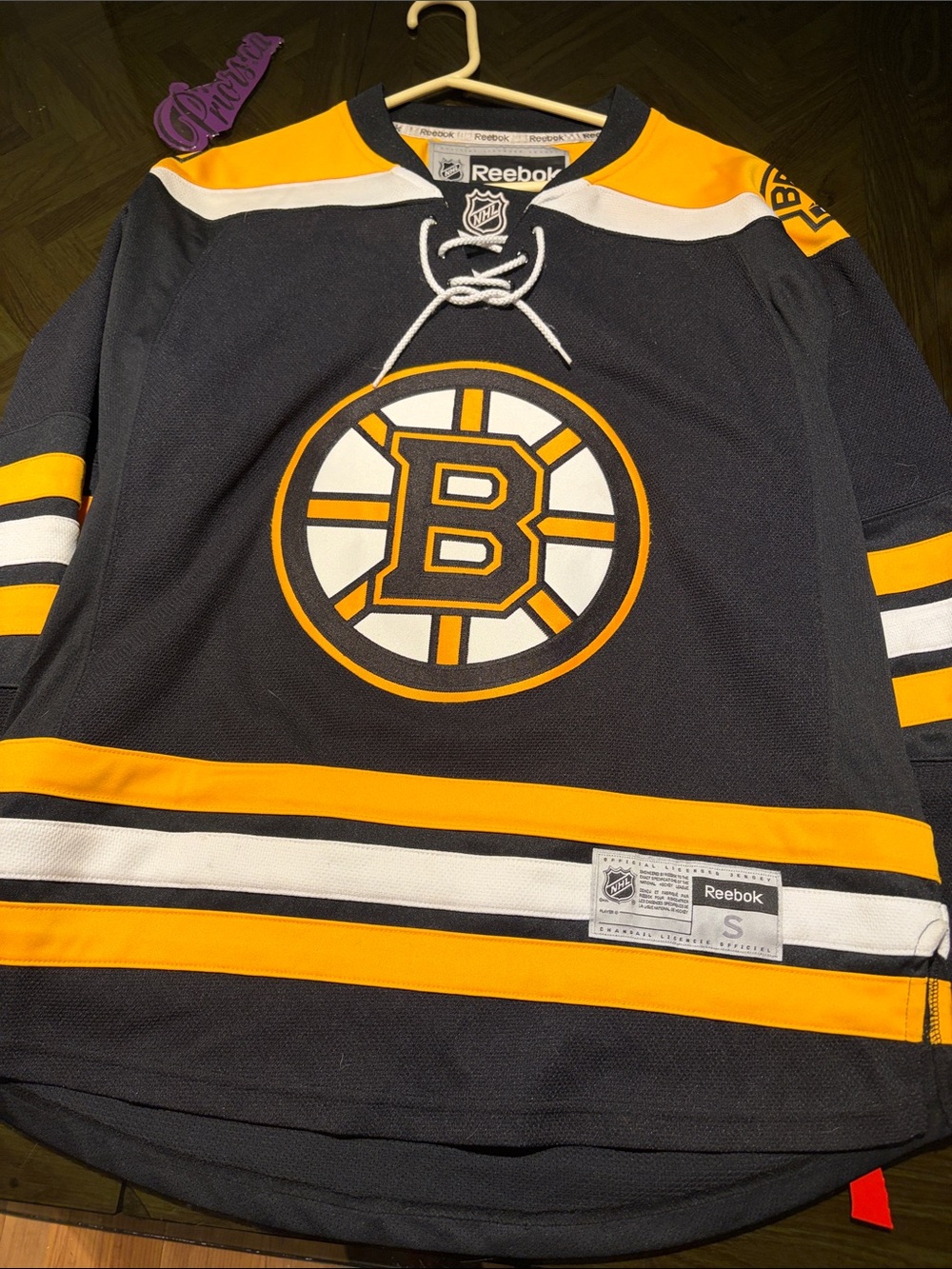 Reebok Navy, Gold & White Boston Bruins Hockey Jersey